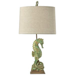 Seahorse Table Lamp - Seafoam Green Finish - Oatmeal Fabric Shade