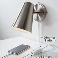 Luna Antique Brass Modern Globe Plug-In Wall Lamp with USB Dimmer