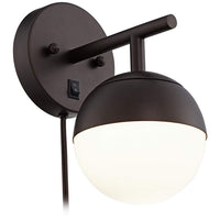 Luna Frosted Glass Bronze Globe Plug-In Wall Lamp with USB Dimmer