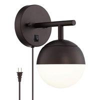 Luna Frosted Glass Bronze Globe Plug-In Wall Lamp with USB Dimmer