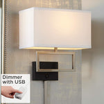 Trixie Brushed Nickel Rectangle Plug-In Wall Lamp with USB Dimmer