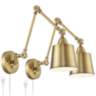 Mendes Antique Brass Downlight Swing Arm Plug-In Wall Lamps Set of 2