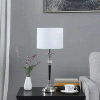 23" Black Chrome and Crystal Table Lamp With White Drum Shade - 9.5 x 9.5 x 22.75