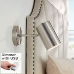 Carla Brushed Nickel Cylinder Down-Light Plug-In Wall Lamp with USB Dimmer