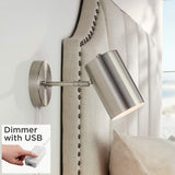 Carla Brushed Nickel Cylinder Down-Light Plug-In Wall Lamp with USB Dimmer