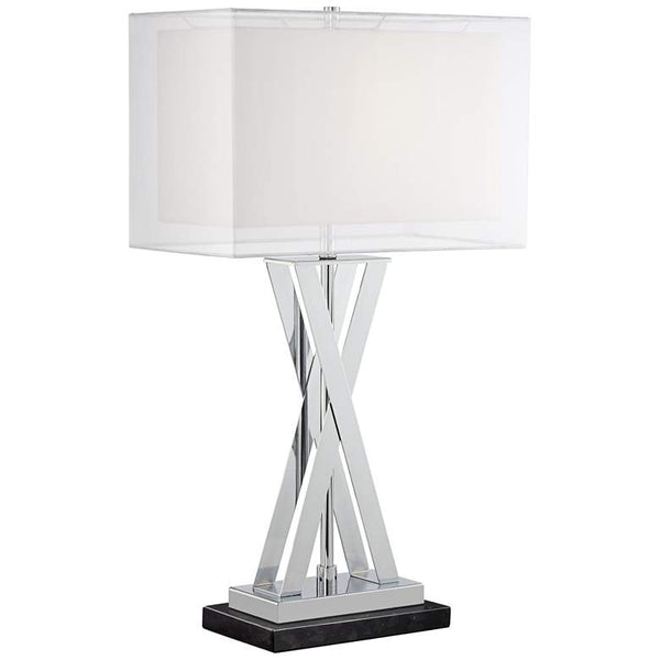 Proxima Double Shade Chrome Table Lamp with Black Marble Riser