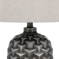 25 Inch Urn Base Table Lamp with 3D Trellis Pattern, Silver