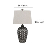 25 Inch Urn Base Table Lamp with 3D Trellis Pattern, Silver