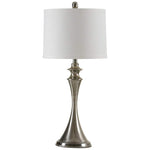 Table Lamp - Black Brushed Steel Finish - White Hardback Fabric Shade