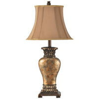 Table Lamp - Brown, Bronze, Gold, Amber Finish - Taupe Fabric Shade