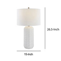 27 Inch Ceramic Table Lamp, Wavy Texture, Silver, White