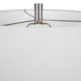 27 Inch Metal Table Lamp, Rectangular Base, Silver, White
