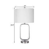 27 Inch Metal Table Lamp, Rectangular Base, Silver, White