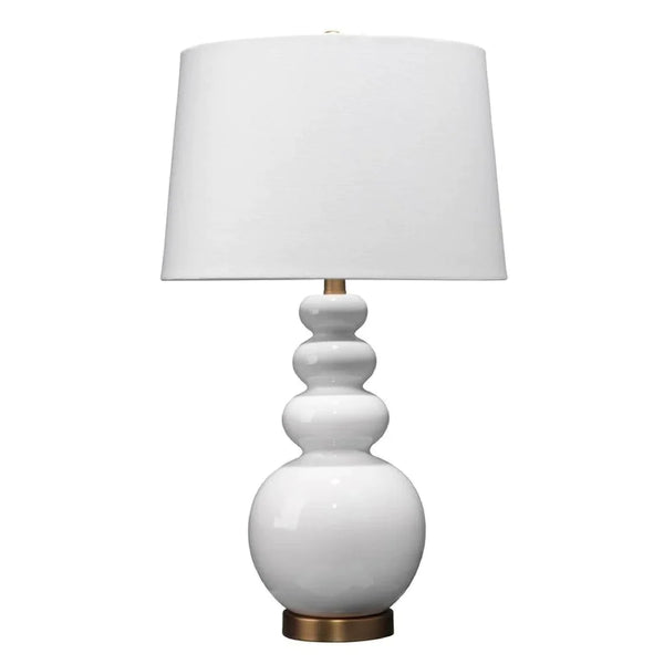 27 Inch Round Ceramic Stacked Ball Style Table Lamp, White