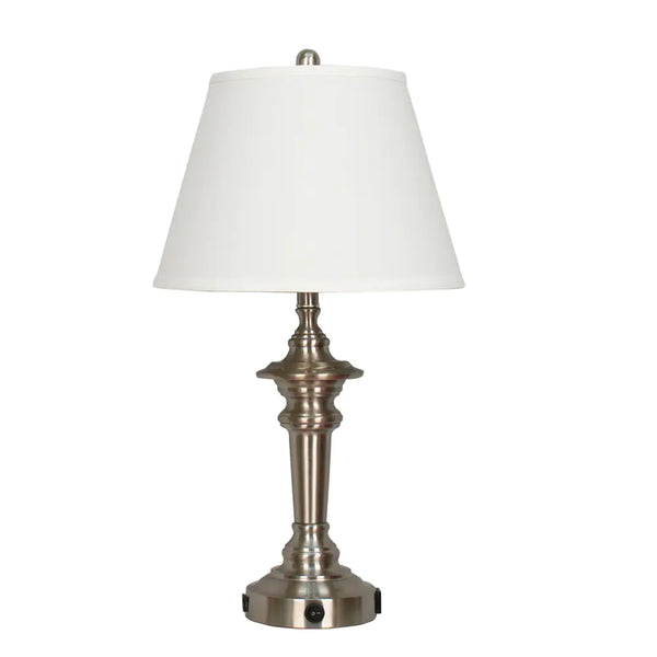 27.88-inch Metal Tech Table Lamp In Brushed Steel (Includes: 1 USB Port & 1 Convenience Outlet)