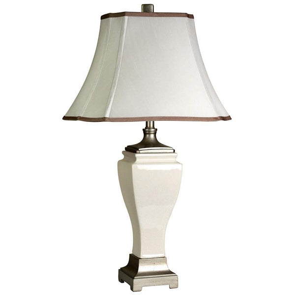 Table Lamp - Cream Crackle Finish - White Fabric Shade