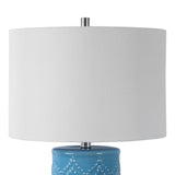28 Inch 150W Ceramic Base Drum Shade Table Lamp, Blue