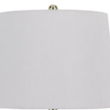 28 Inch Accent Table Lamp, Geometric Drum Shade, Metal Base, White, Silver
