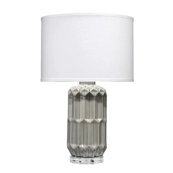 28 Inch Ceramic Table Lamp with Faceted Base, White and Grey