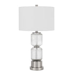 28 Inch Fluted Glass Base Table Lamp, Dimmer, Clear