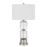 28 Inch Fluted Glass Base Table Lamp, Dimmer, Clear