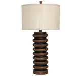 Table Lamp - Dark Teak Finish - Cream Hardback Fabric Shade