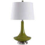 Table Lamp - Green Finish - White Hardback Fabric Shade