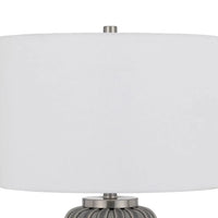 29 Inch Ceramic Curved Table Lamp with Stripes, Dimmer, Grey