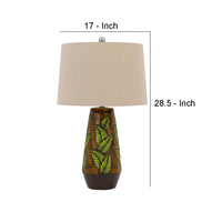 29 Inch Ceramic Table Lamp with Dimmer, Leaf Base, Brown