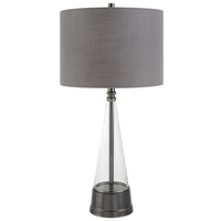 29 Inch Metal Table Lamp, Cone Shaped Glass Base, Silver, Gray