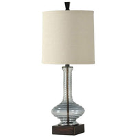 Table Lamp - Opaque Blue Finish - White Hardback Fabric Shade