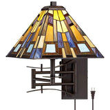 Jewel Tone Tiffany Style Plug-In Swing Arm Wall Lamp