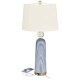 Modern Luxe Blue Faux Marble USB Table Lamp