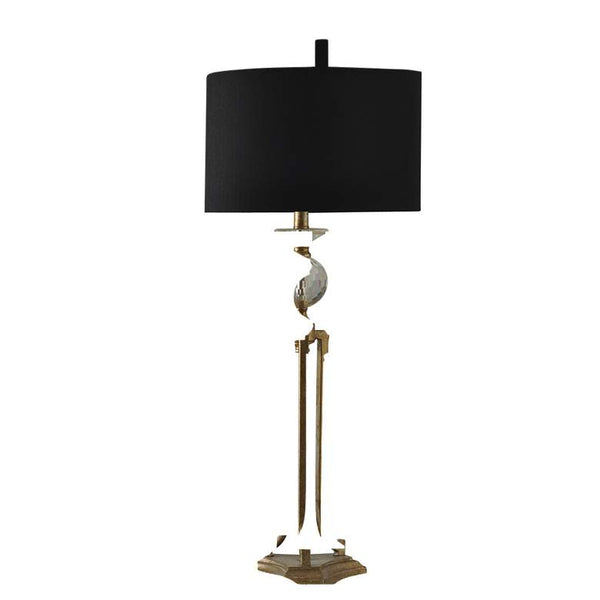 Table Lamp - Vintage Gold Finish - Black Hardback Fabric Shade