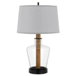 31 Inch Wood Accent Table Lamp with Dimmer, Glass Jar, Clear