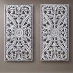 White Botanical Carved Wood Wall Art Set of 2