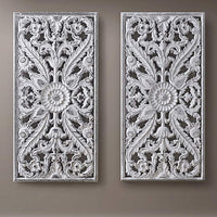 White Botanical Carved Wood Wall Art Set of 2
