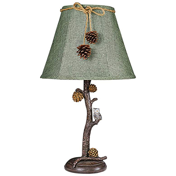 Owl on Pine Branch Rustic Western Style Accent Table Lamp