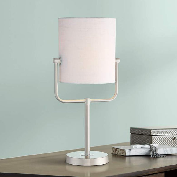 Tina Brushed Nickel Finish and White Shade Modern Accent Table Lamp