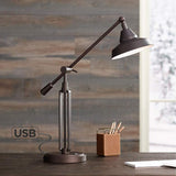 Turnbuckle Bronze LED Desk Lamp with USB Port