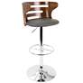 Cosi Gray Faux Leather Walnut Adjustable Swivel Barstool