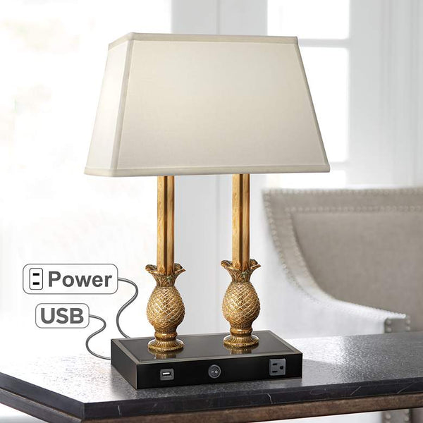 Steven Brass and Black Desk Lamp w/ USB Port and Outlet