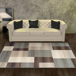 Rectangular Boxes Pattern Ivory Blue Tan Area Rug