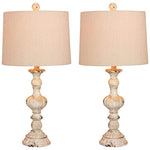 Soraya Cottage Antique White Candlestick Table Lamp Set of 2