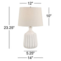 Logan Ribbed Ceramic Modern Table Lamp With Brass Round Riser