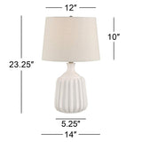 Logan Ribbed Ceramic Modern Table Lamp With Brass Round Riser