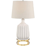 Logan Ribbed Ceramic Modern Table Lamp With Brass Round Riser