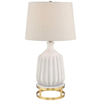 Logan Ribbed Ceramic Modern Table Lamp With Brass Round Riser