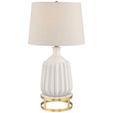 Logan Ribbed Ceramic Modern Table Lamp With Brass Round Riser