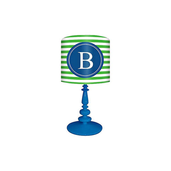 Blue And Green "B" Striped Monogram Kids Table Lamp